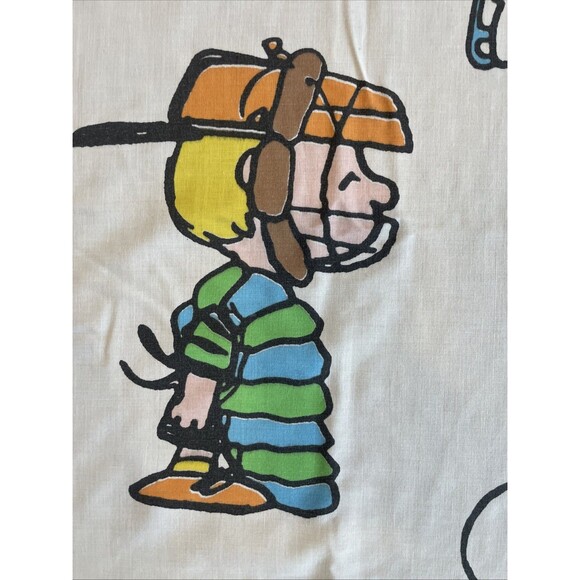 Vintage Peanuts Sheet 60s Twin Flat 66x104 Montgomery Ward Muslin Snoopy Charlie - Picture 4 of 10